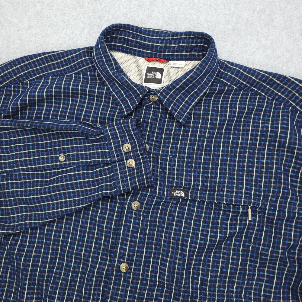 The North Face Flannel Style Shirt Men's L‎ Blue Polyester Rayon Zip pocket